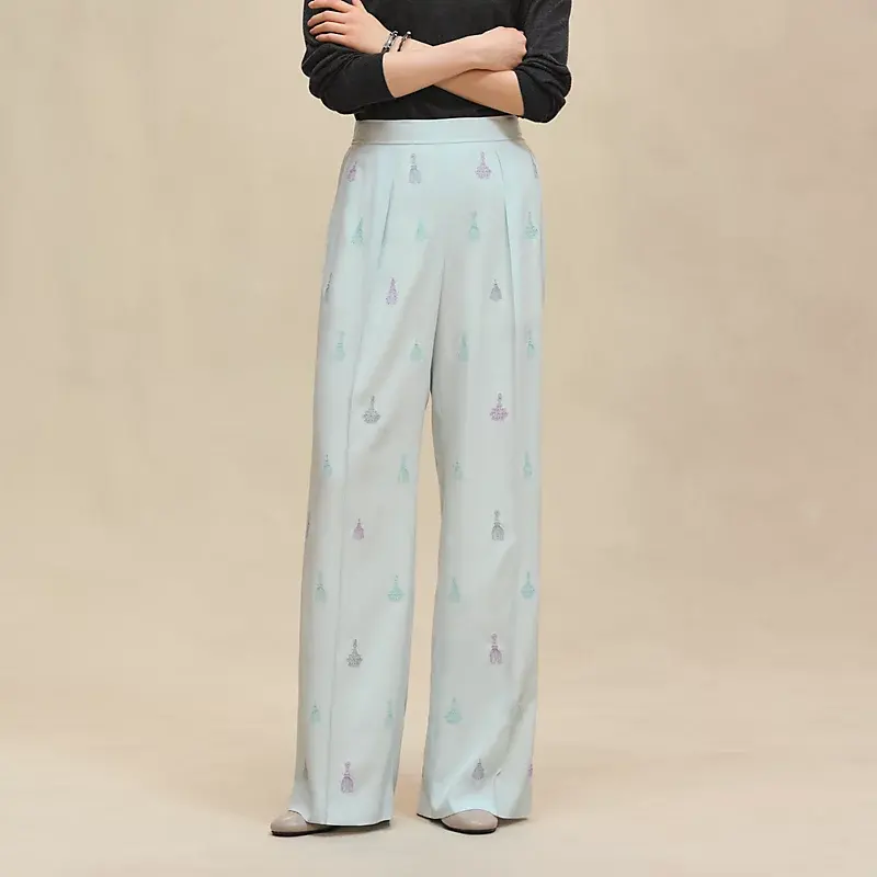 Hermès Embroidered Pyjama Pants Vert Embrun Size 42